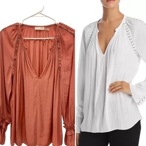 Ramy Brook Sheila Hoop-Hardware Long Sleeve Blouse Top in Burnt Pink.Size M